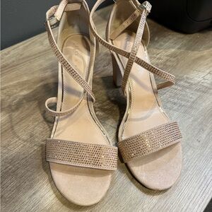 Kelly & Katie Blush Rhinestone Strappy Block Heel Sandals